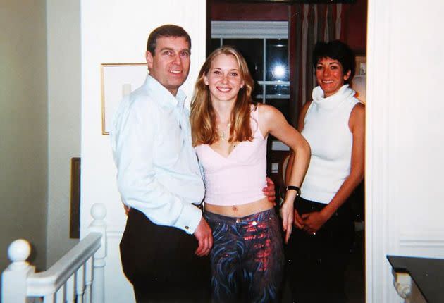 Ghislane Maxwell also cast doubt on the authenticity of this photo showing Andrew with his arm around Giuffre, with Maxwell in the background, purportedly taken at her Mayfair home 