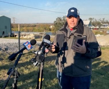 Parish President Archie Chaisson provides a statement Friday evening regarding a helicopter that crashed in the Grand Bayou area of southern Lafourche. The statement was streamed live on the Lafourche Sheriff's Office's Facebook page.