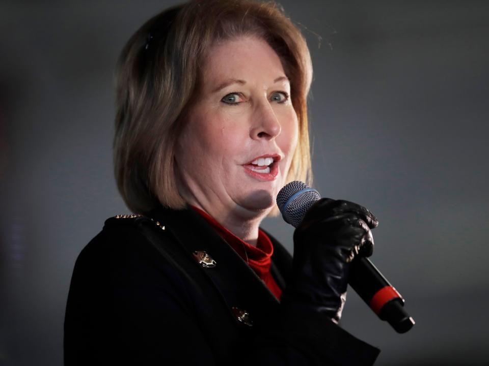 Attorney Sidney Powell speaks during a rally on Wednesday, Dec. 2, 2020, in Alpharetta, Ga.