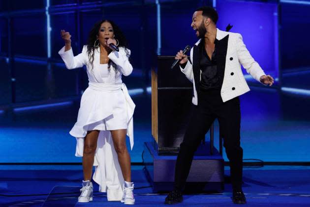 John Legend and Sheila E. perform at DNC on Aug. 21, 2024 in Chicago, IL. - Credit:  Chip Somodevilla/Getty Images