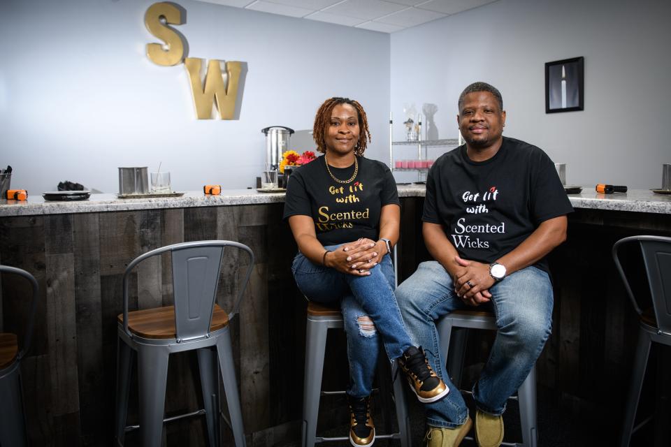 Shaylin and Kirk Bell, owners of Scented Wicks Candle Bar at 3109 N. Main St. Suite 102 in Hope Mills.