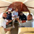 <p>The comedian and his pals, including Jay Z, hopped a private jet to Oakland, Calif., for Game 1 of the NBA Finals, in which the Golden State Warriors beat the Cleveland Cavaliers 113-91, because that’s what extremely rich people do. “#Family, #NBAFINALS, #livelovelaugh,” wrote Hart. (Photo: <a rel="nofollow noopener" href="https://www.instagram.com/p/BU0XF_3DaVb/" target="_blank" data-ylk="slk:Kevin Hart via Instagram;elm:context_link;itc:0;sec:content-canvas" class="link ">Kevin Hart via Instagram</a>) </p>