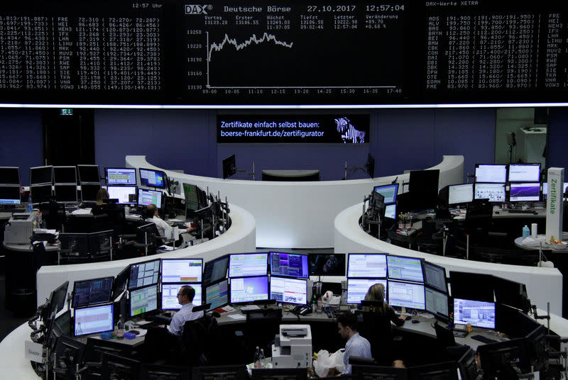 The German share price index, DAX board, is seen at the stock exchange in Frankfurt, Germany, October 27, 2017. REUTERS/Staff/Remote