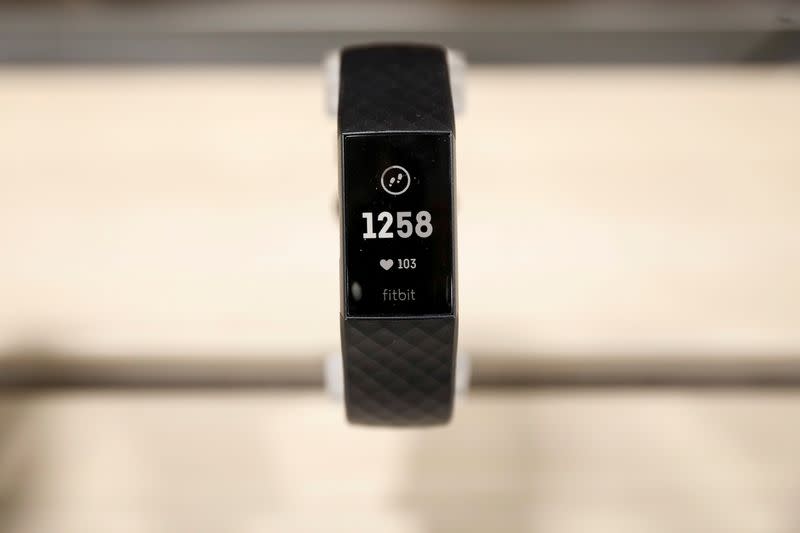 FILE PHOTO: A Fitbit device is displayed in a store in New York