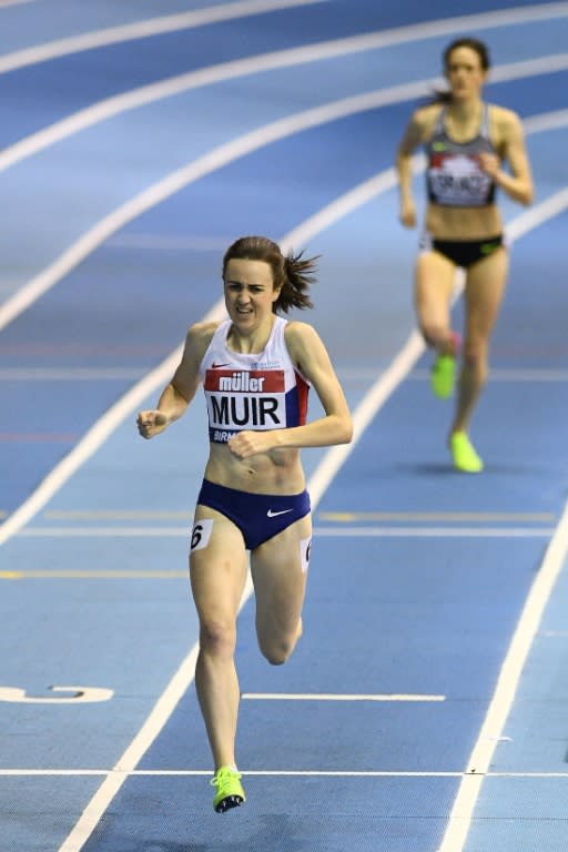 Britain's Laura Muir wins the Women's 1000m final during the Indoor athletics Grand Prix at the Barclaycard Arena in Birmingham on February 18, 2017