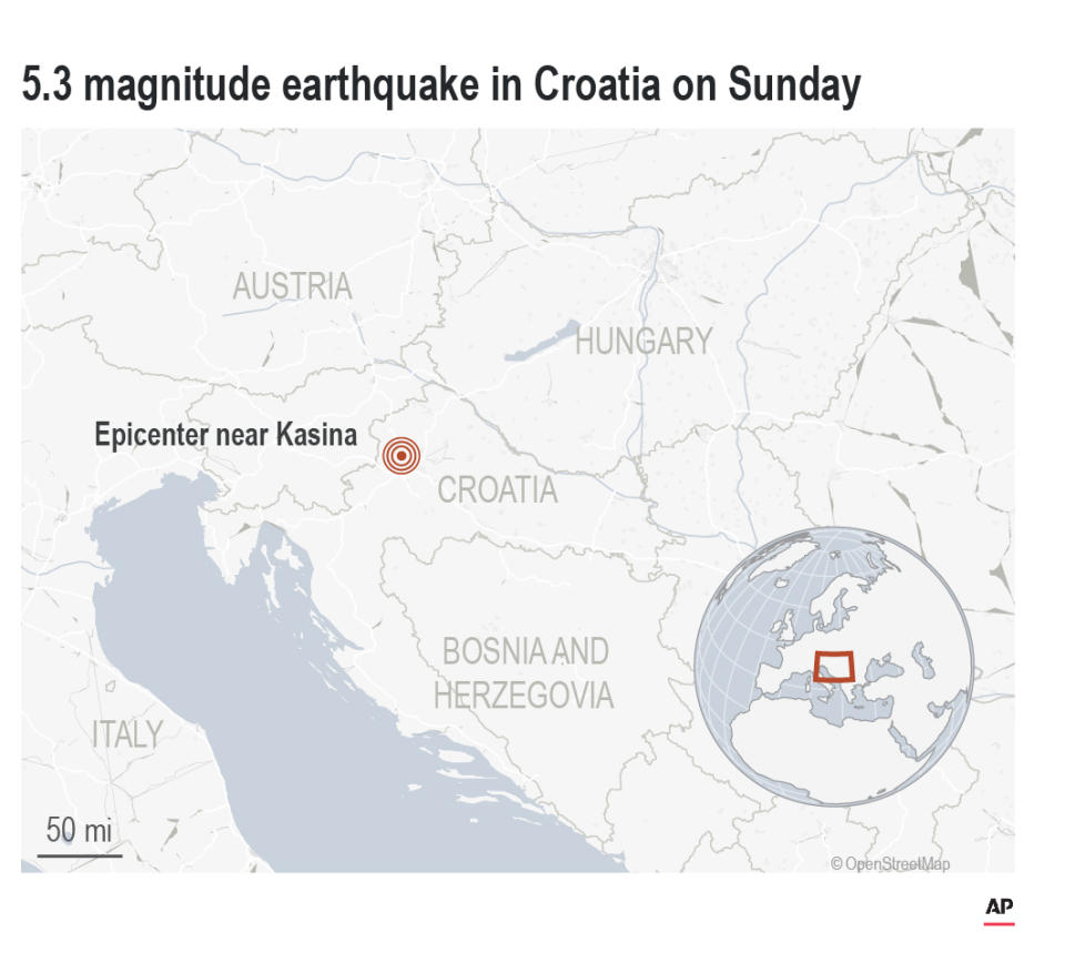 The European seismological agency, EMSC, said the earthquake measured 5.3 and struck a wide area north of the capital, Zagreb.;