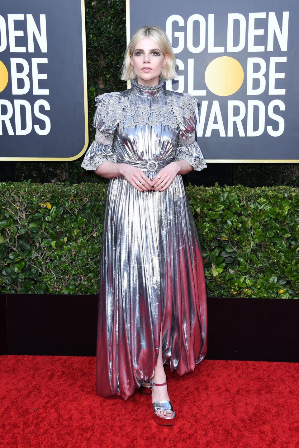 Golden Globes 2020 Arrivals Red Carpet Lucy Boynton