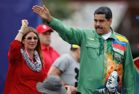 Venezuela's President Nicolas Maduro greets supporters during his closing campaign rally in Caracas, Venezuela, May 17, 2018. REUTERS/Carlos Garcia Rawlins