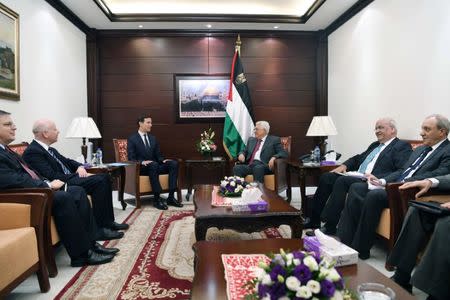 Palestinian President Mahmoud Abbas meets with White House senior advisor Jared Kushner in the West Bank City of Ramallah June 21, 2017. Thaer Ghanaim/PPO/Handout via REUTERS