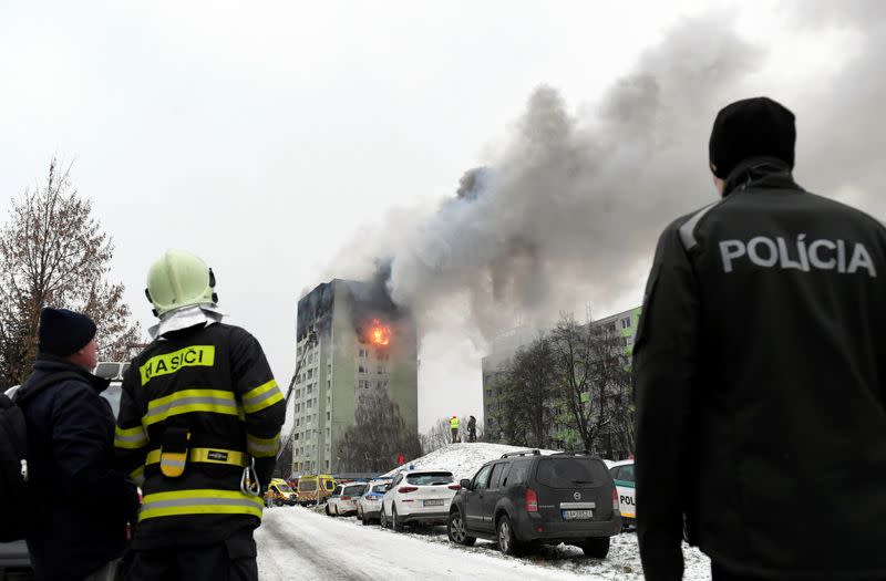 An apartment building damaged by a gas explosion is seen in Presov