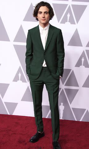 <p>Steve Granitz/Getty</p> Timothee Chalamet attends the 90th Annual Academy Awards Nominee Luncheon on February 5, 2018 in Beverly Hills, California.