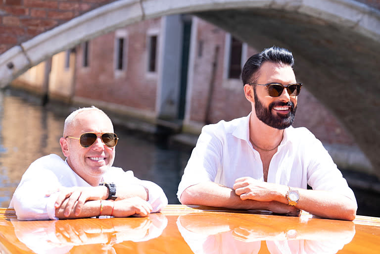 Rob and Rylan's Grand Tour,12-05-2024,1 - Venice,Rob Rinder, Rylan,on a boat in Venice.,Zinc Media,Lana Salah