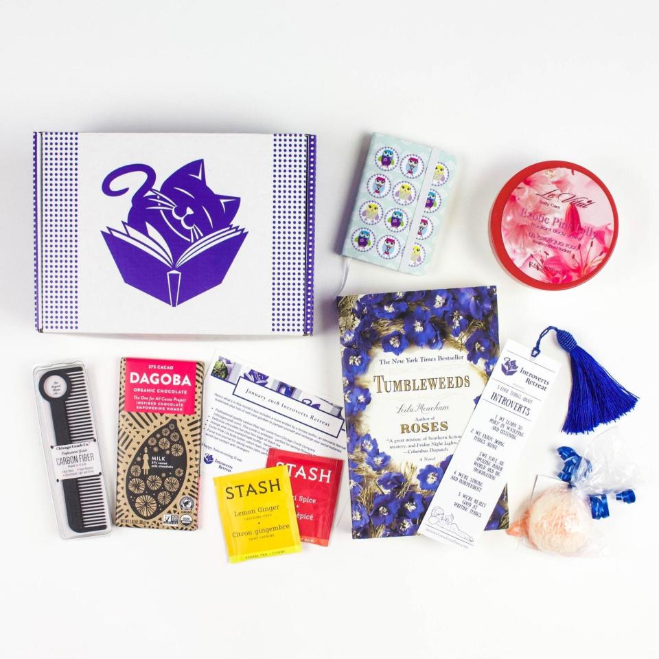 A box of goodies specifically for introverts? YES. <a href="https://amzn.to/38UvLD8" target="_blank" rel="noopener noreferrer">This subscription service</a> includes a monthly delivery of skin care, snacks and a fiction novel by a female author. <a href="https://amzn.to/38UvLD8" target="_blank" rel="noopener noreferrer">Get it on Amazon</a>.