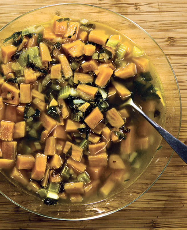 Callaloo and Sweet Potato Soup Callaloo or amaranth leaf is similar to spinach. This dish, a take on the traditional Caribbean recipe, pairs well with jasmine rice.