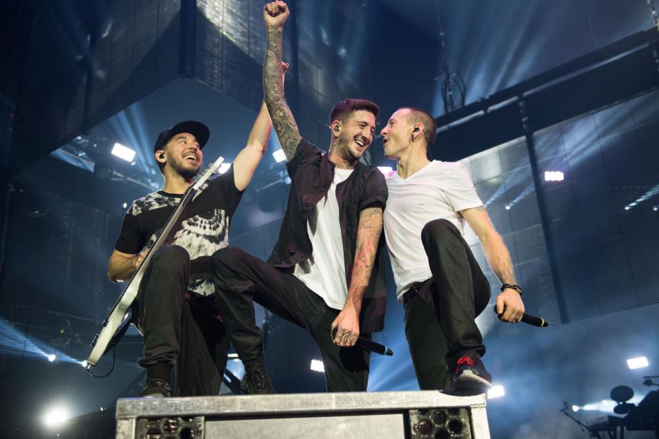 <p>Linkin Park in London. (REX) </p>