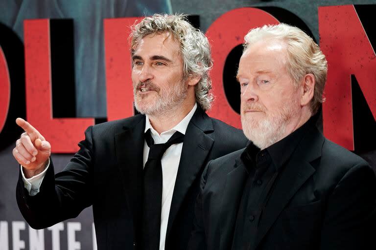 Joaquin Phoenix y Ridley Scott ayer en la premiere madrileña de Napoléon