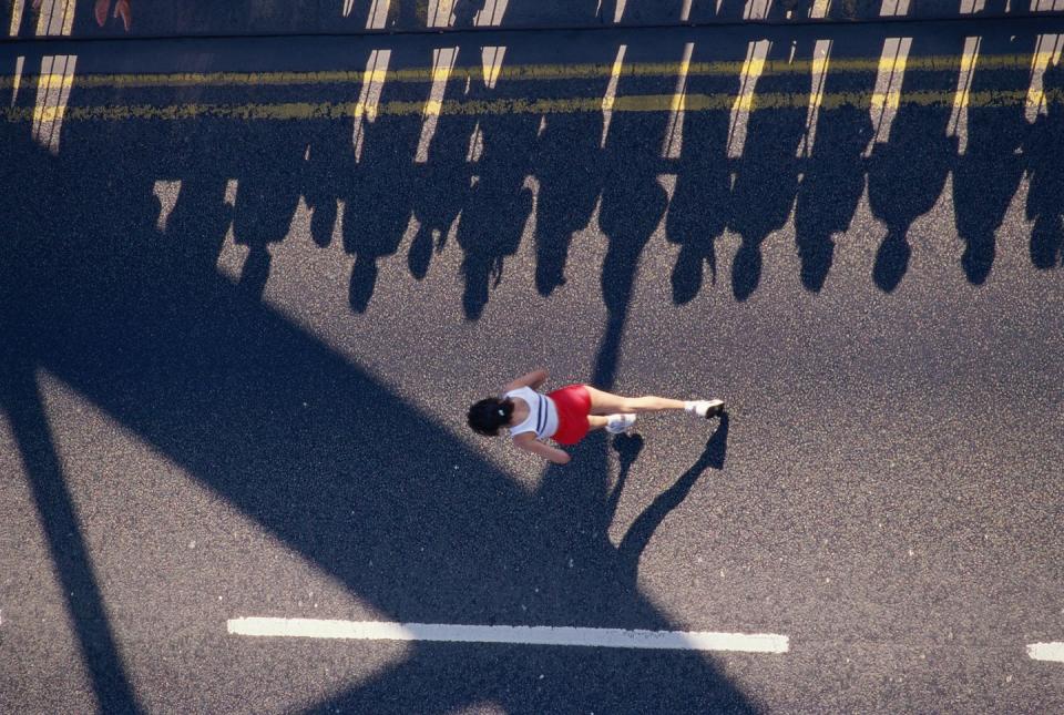 aerial view of runners