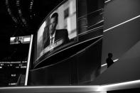 <p>Sen. Ted Cruz leaves the stage as Donald Trump Jr. is seen on the big screen. (Photo: Khue Bui for Yahoo News)</p>