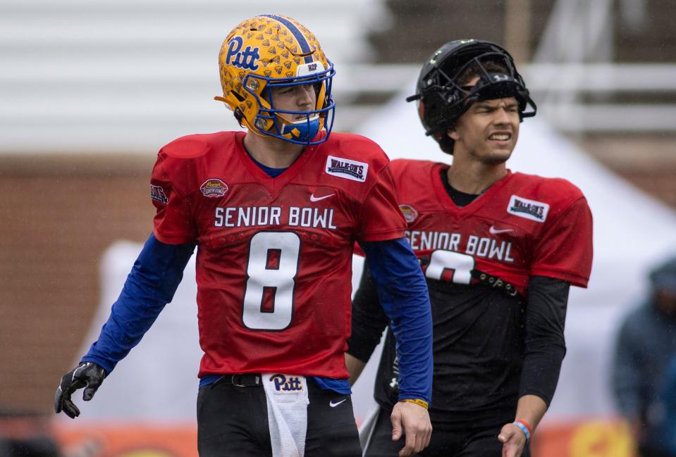 Could Pitt's Kenny Pickett(8) or Cincinnati's Desmond Ridder be a quarterback an NFL team would trade up for?