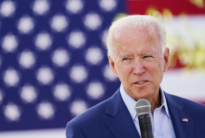 Democratic U.S. presidential nominee Joe Biden speaks to attendees at "Black Economic Summit" while campaigning in Charlotte, North Carolina