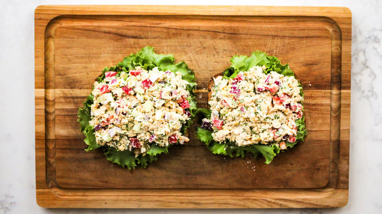 chickpea salad on lettuce