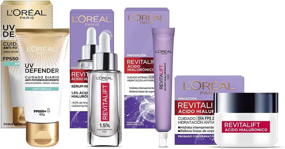 L'Oréal Paris Kit Revitalift Ácido Hialurónico con Serum Facial, Crema de ojos y Protector Solar Anti-brillo UV Defender/Amazon.com.mx