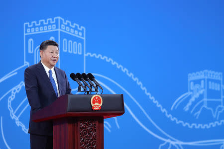 Chinese President Xi Jinping speaks during the 86th INTERPOL General Assembly at Beijing National Convention Center on September 26, 2017 in Beijing, China. REUTERS/Lintao Zhang/Pool