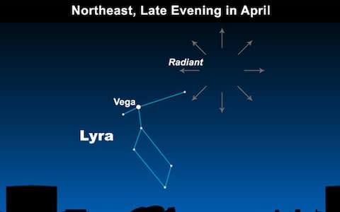 The Lyrids radiating from the vicinity of the blue star Lyra - Credit: earthsky.org