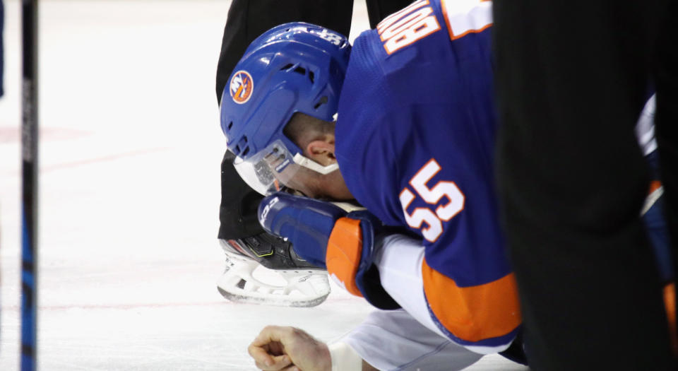 Islanders' Johnny Boychuk's face was sliced by an errant skate during Tuesday's game against the Montreal Canadiens. (Getty)