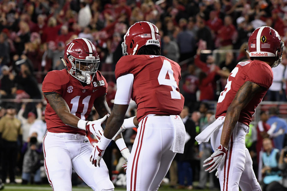 The Alabama trio of (left to right) Jerry Jeudy, Henry Ruggs III and DeVonta Smith all could go high in the 2020 NFL draft. (Photo by Harry How/Getty Images)