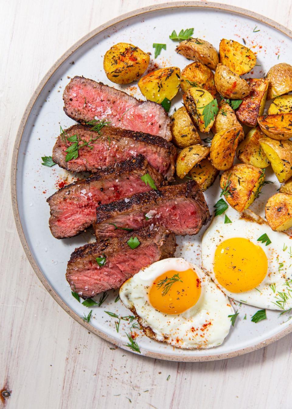 <p>Name a better duo. We'll wait. </p><p>Get the recipe from <a href="https://www.delish.com/cooking/recipe-ideas/a30433895/steak-and-eggs-recipe/" rel="nofollow noopener" target="_blank" data-ylk="slk:Delish;elm:context_link;itc:0;sec:content-canvas" class="link ">Delish</a>. </p>