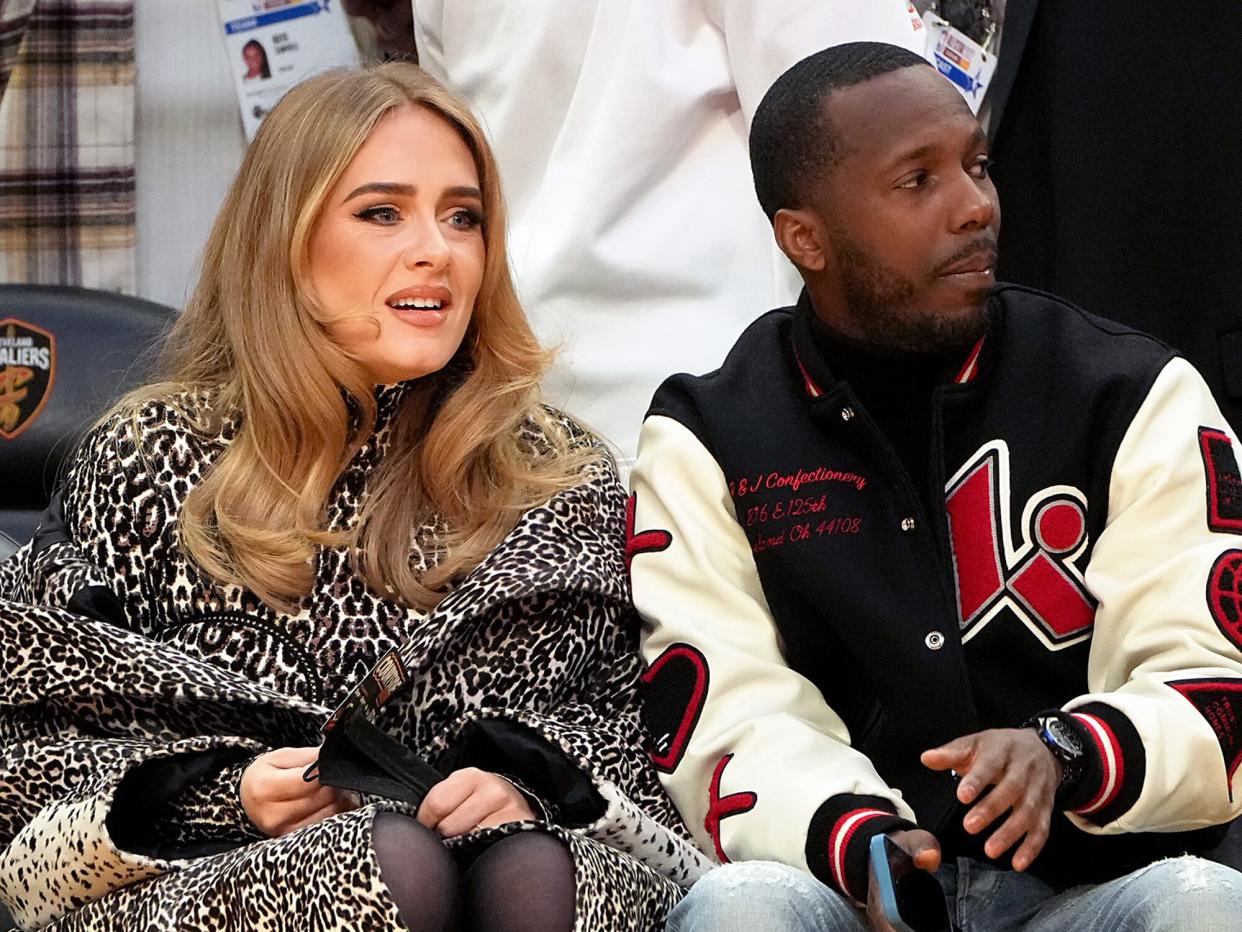 Adele and Rich Paul attend the 2022 NBA All-Star Game at Rocket Mortgage Fieldhouse on February 20, 2022 in Cleveland, Ohio