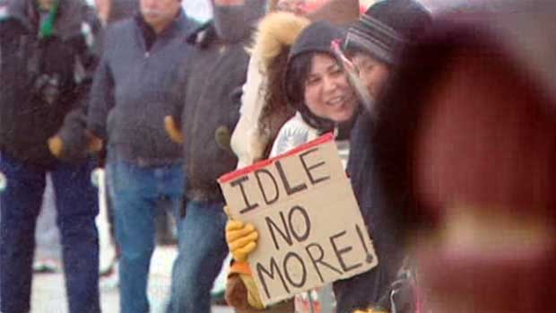 Idle No More demonstrators take part in a round dance in Winnipeg on Friday. Several rallies and blockades are being planned for Wednesday as part of a national day of action.