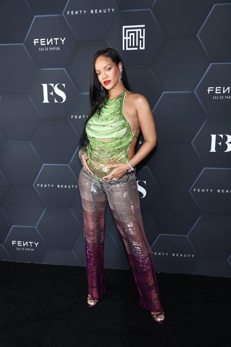 Rihanna at a Fenty Beauty event on February 11, 2022.