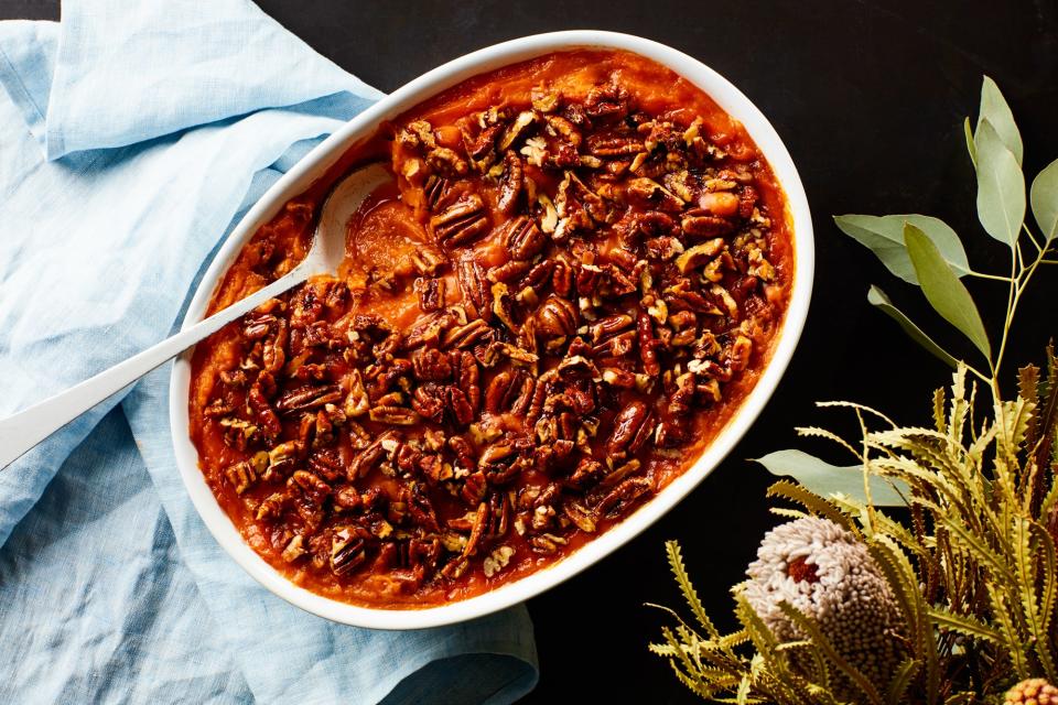 3-Ingredient Sweet Potato Casserole with Maple Pecans