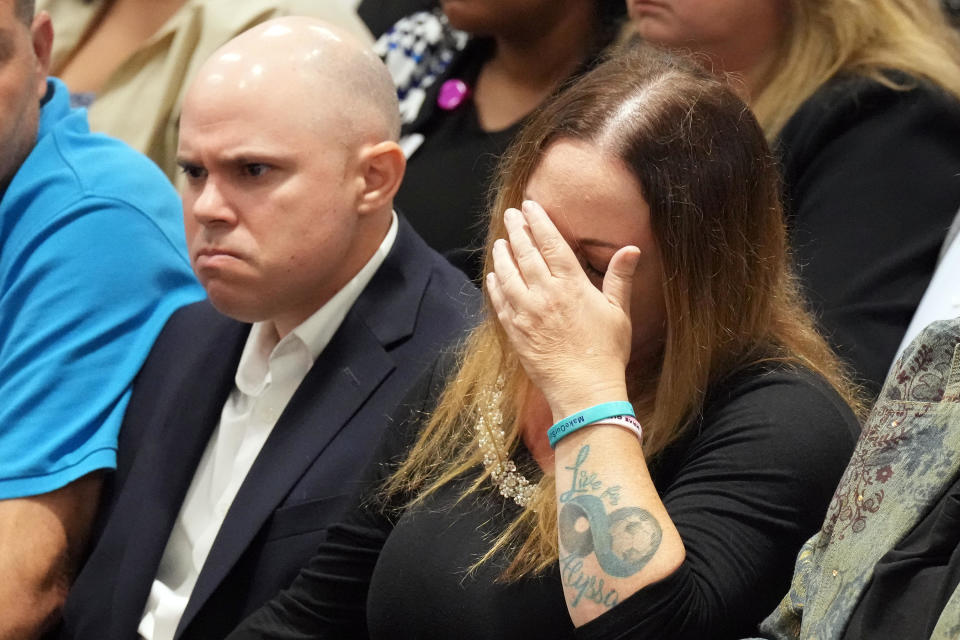 Ilan and Lori Alhadeff react as they hear that their daughter's murderer will not receive the death penalty as the verdicts are announced in the trial of Nikolas Cruz at the Broward County Courthouse October 13, 2022 in Fort Lauderdale, Florida.  The Alhadeffs' daughter, Alyssa, was killed in the 2018 shooting at Marjory Stoneman Douglas High School. / Credit: Amy Beth Bennett / Getty Images