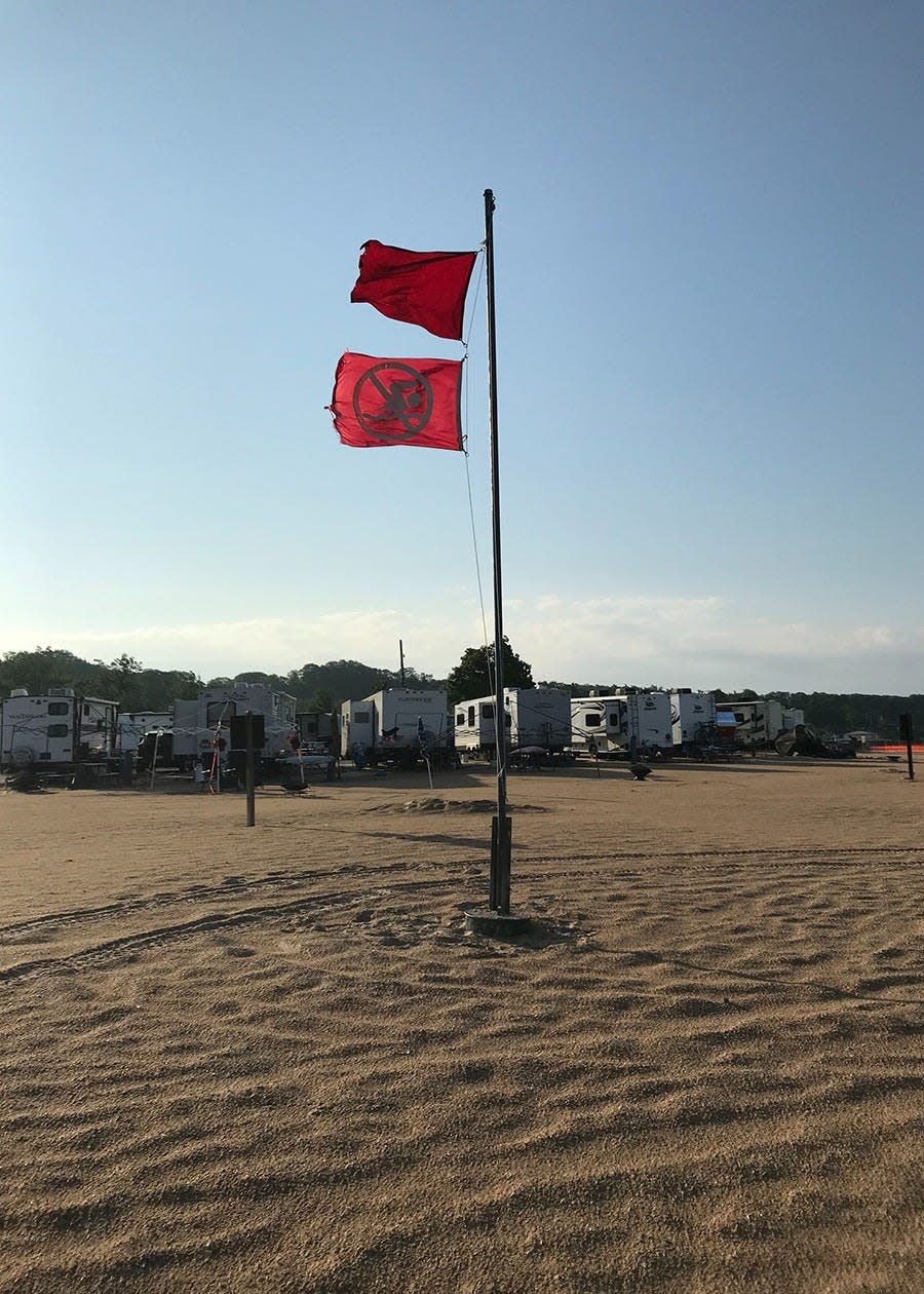 A double red flag warning means beachgoers are not allowed to enter the water.