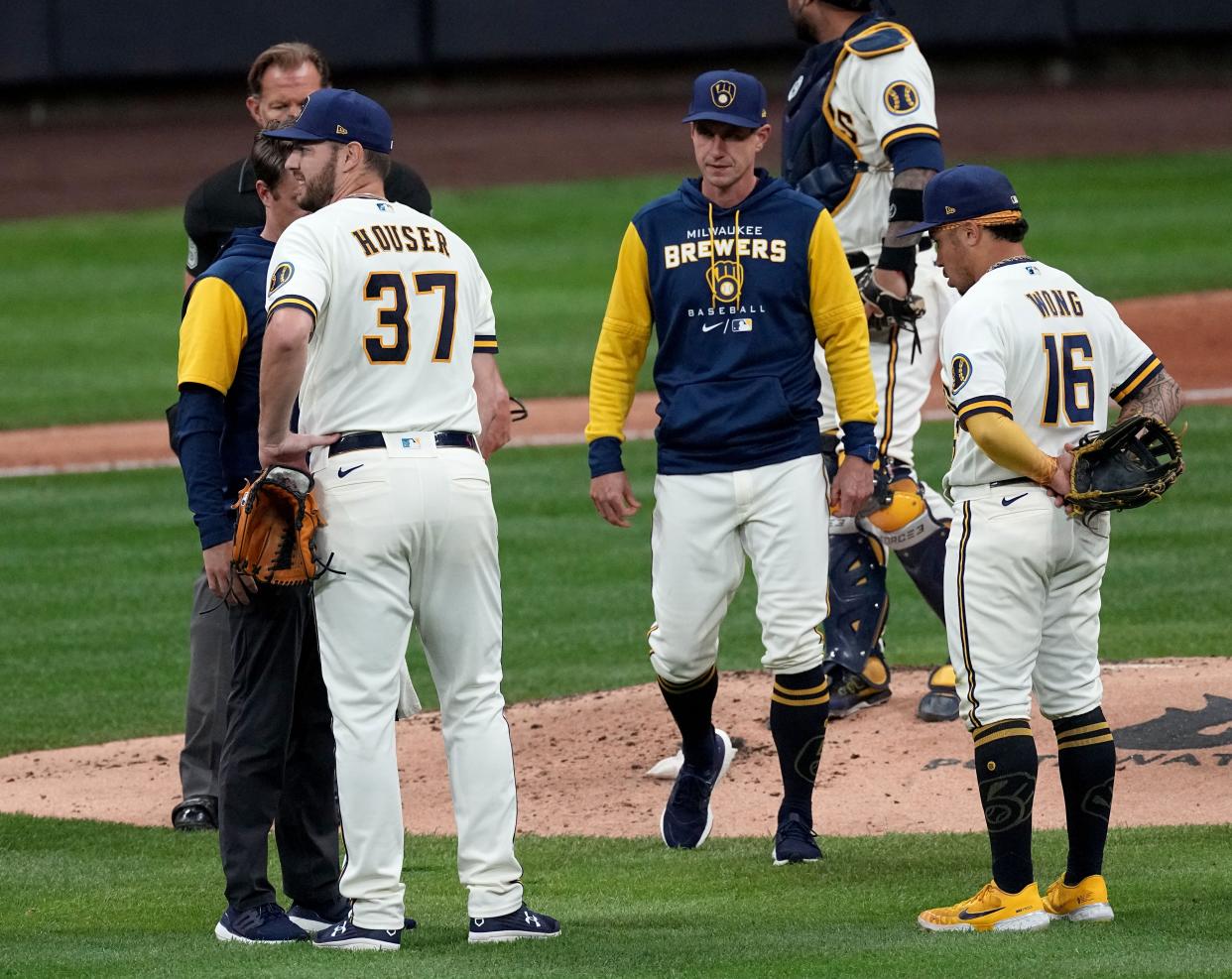 Brewers pitcher Adrian Houser went on the injured list last fall because or a groin problem that has returned.