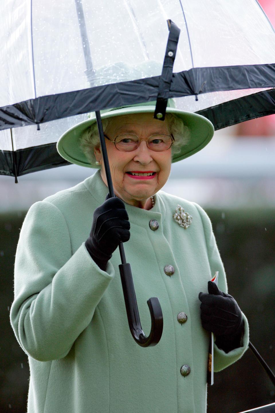 <p>Even when the royal didn't have a trim to match her outfit, she co-ordinated it with her gloves.</p>