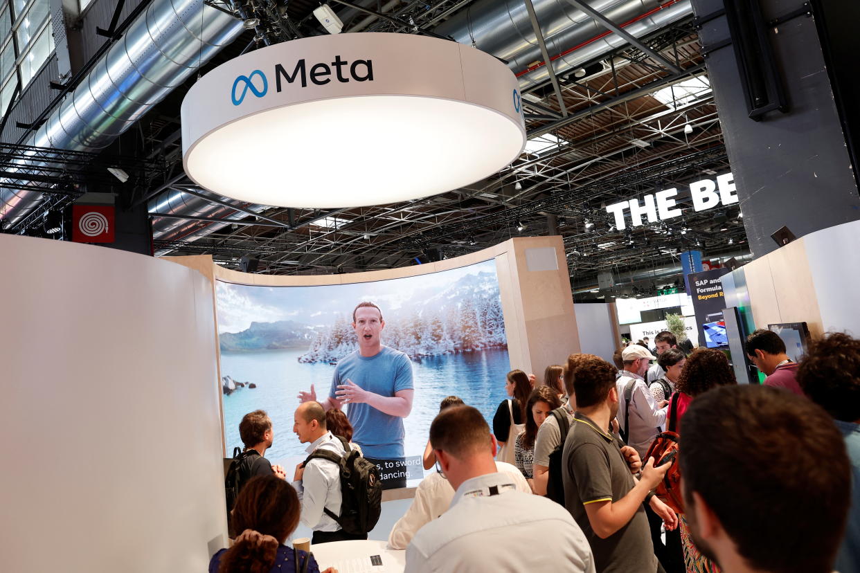 Mark Zuckerberg, chairman and CEO of Meta, speaks in a virtual environment on the Meta Platforms Inc. booth at the Viva Technology conference dedicated to innovation and startups at Porte de Versailles exhibition center in Paris, France June 16, 2022. REUTERS/Benoit Tessier