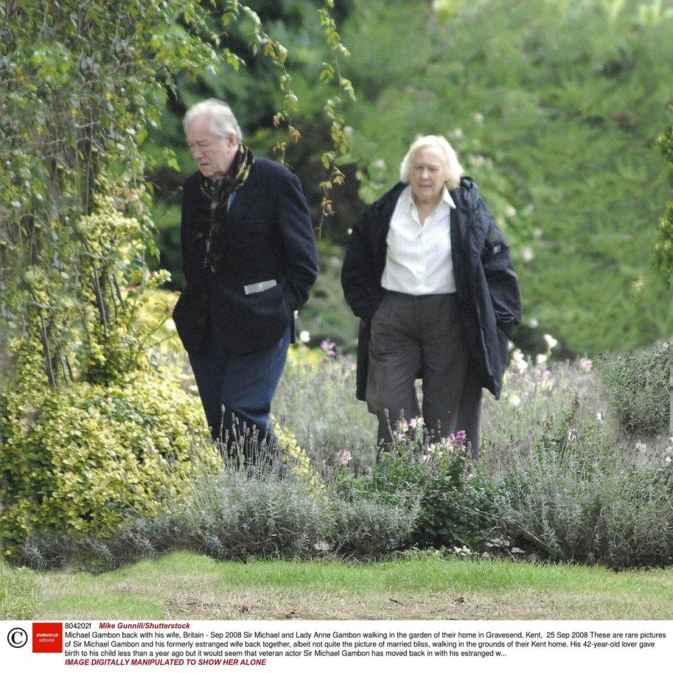 Sir Michael and Lady Anne Gambon walking in the garden of their home in Gravesend, Kent,  in 2008 (Mike Gunnill/Shutterstock)