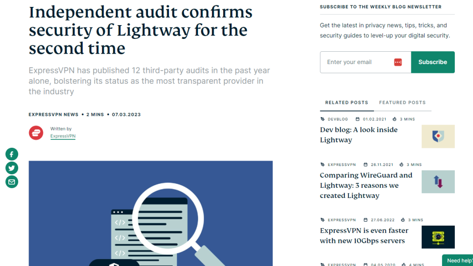 ExpressVPN blog piece of the Lightway protocol's second audit