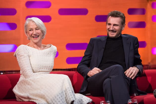 Helen Mirren and Liam Neeson during a 2018 appearance on the 