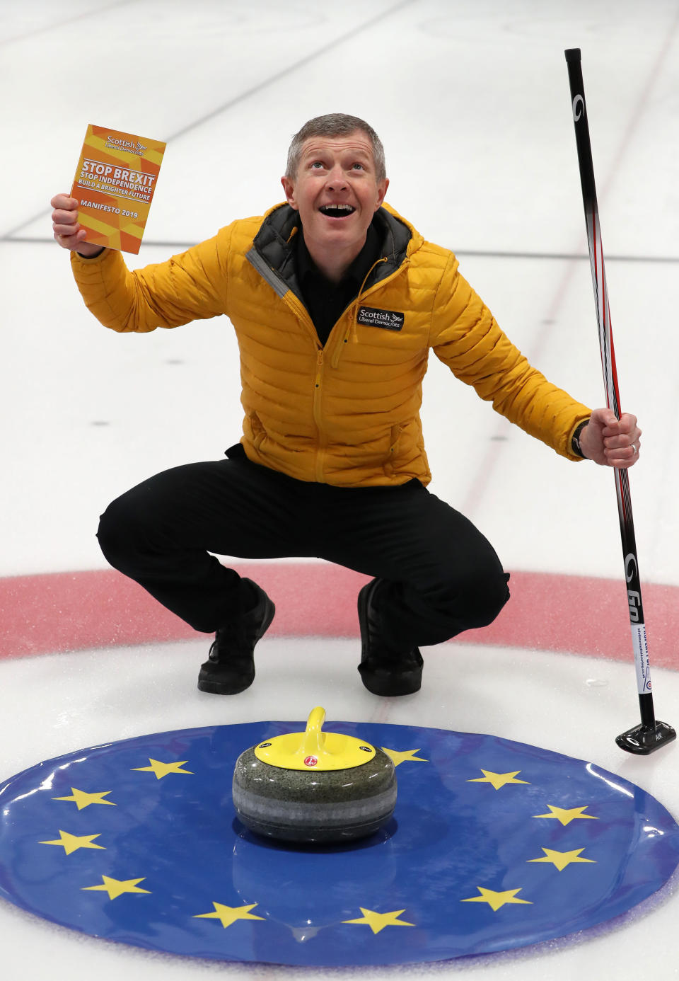 Willie Rennie holds a copy of his party's Scottish Liberal Democrat manifesto for the December 12 General Election at Murrayfield Curling Rink, Edinburgh. PA Photo. Picture date: Friday November 29, 2019. See PA story POLITICS Election. Photo credit should read: Andrew Milligan/PA Wire