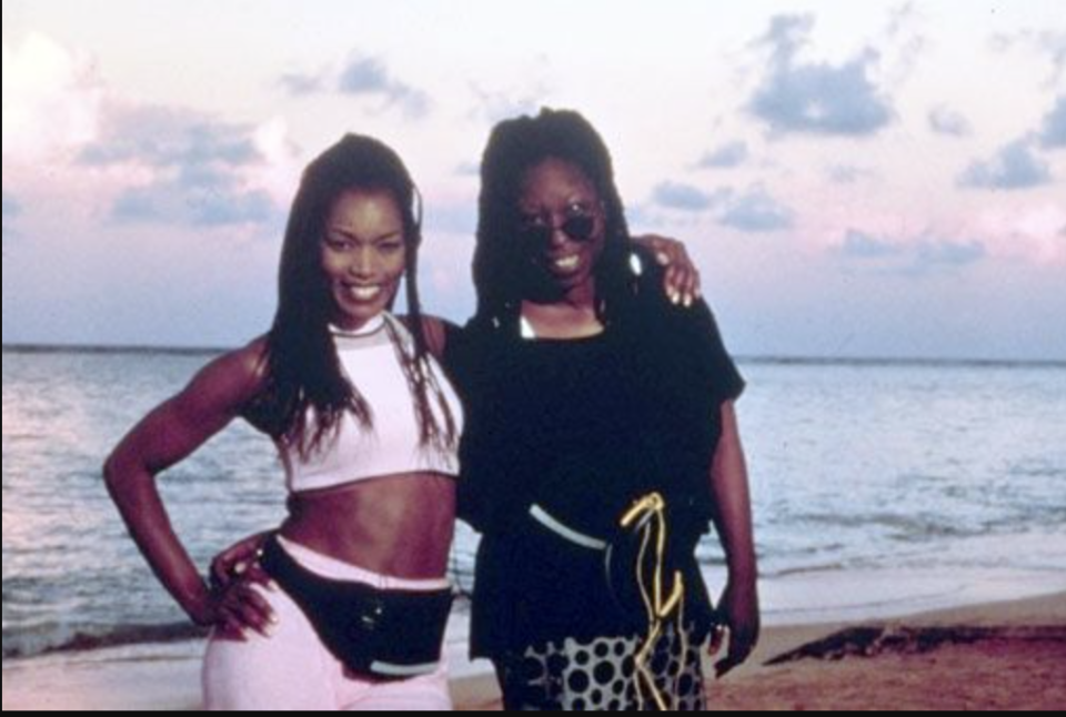 Angela Bassett and Whoopi Goldberg on the set of 'How Stella Got Her Groove Back'