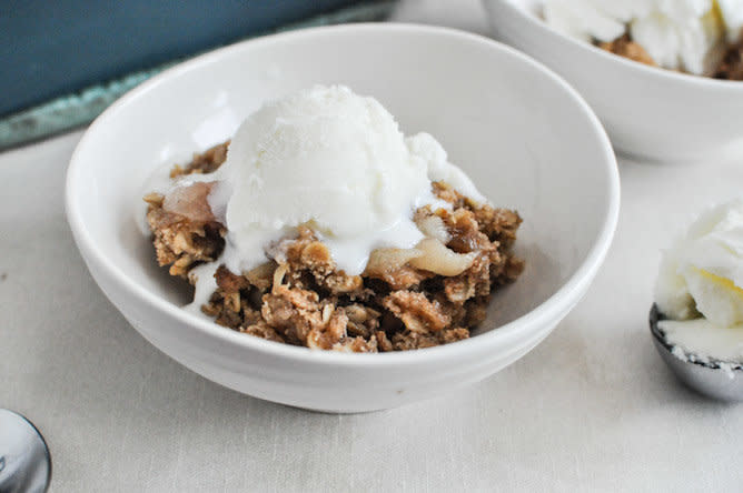 <strong>Get the <a href="http://www.howsweeteats.com/2012/08/white-peach-cardamom-crumble/" target="_blank" rel="noopener noreferrer">white peach cardamom crumble recipe</a> from How Sweet Eats.</strong>