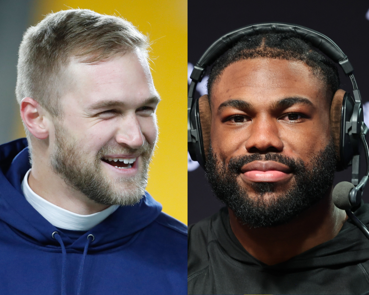 Cincinnati Bengals tight end Mike Gesicki (left) and running back Zack Moss (right) tried Skyline Chili coneys on video this week.