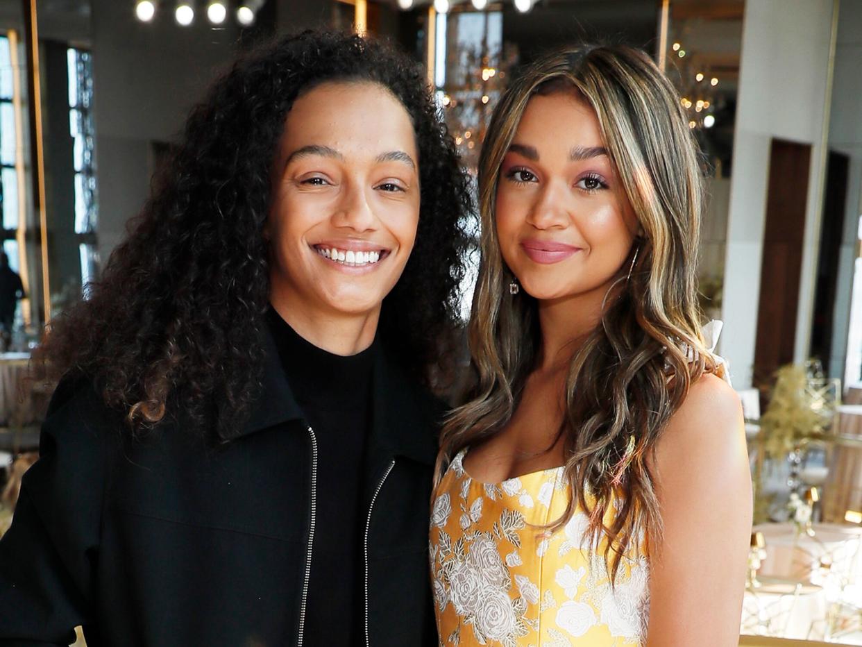 Madison Bailey (R) and Mariah Linney attend the Markarian front row during NYFW: The Shows at 30 Rockefeller Plaza on September 10, 2021 in New York City