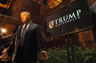 <p>Trump speaks at a press conference to announce Trump University, which will offer classes for business professionals by top scholars, at Trump Tower on May 23, 2005, in New York City. <i>(Photo: Dan Herrick/KPA/ZUMA Press)</i> </p>