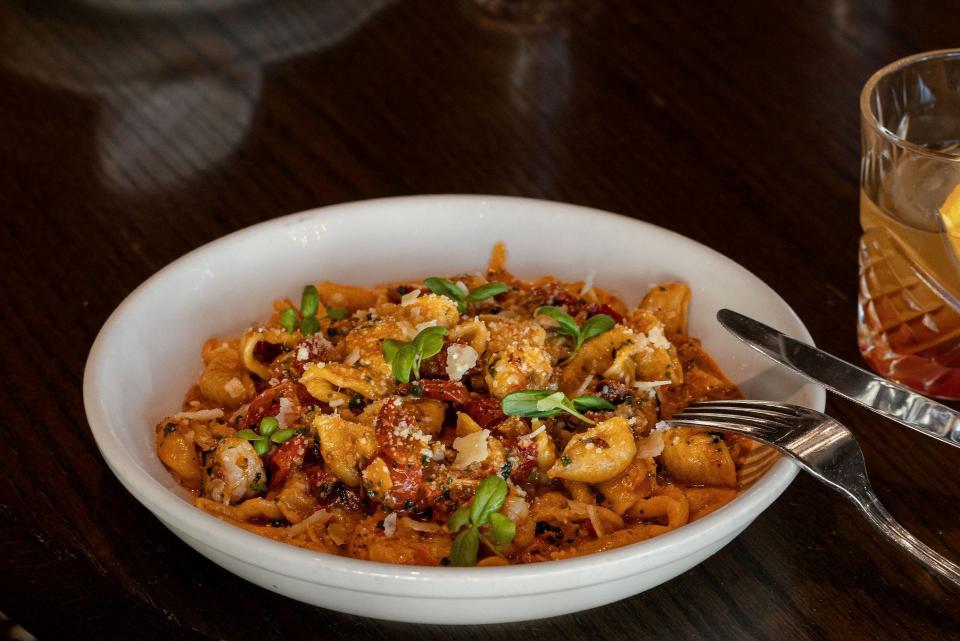 At Grato restaurant in West Palm Beach, a new dish by executive chef Clay Conley: orecchiette tossed with Florida rock shrimp, fennel, roasted cherry tomatoes and wine.